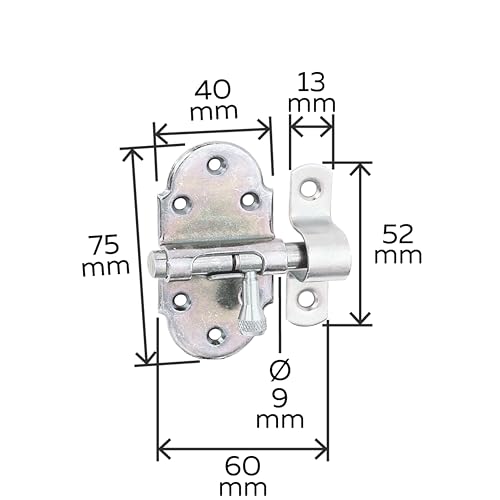 Alberts 128944 Grendelriegel | mit Messing-Knopf | galvanisch verzinkt, dickschichtpassiviert | Platte 40 x 75 mm | Bolzen-Ø 9 mm