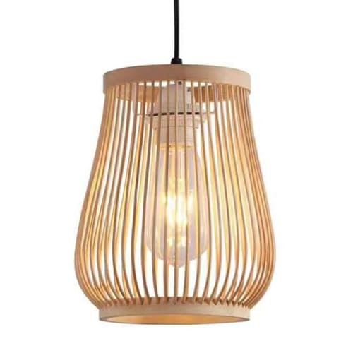 Lámpara colgante de madera tejida E27 pantalla de mimbre y jaula bambú
