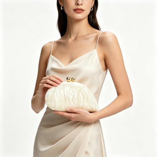 Image of Acrylic Shell Shaped Bag Luxury Marble Clutch Evening Purses for Women Glitter Handbag for Wedding Cocktail Party Prom
