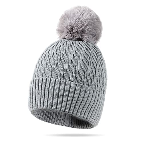 HyzaPhix Mütze Damen mit Bommel, Winter-Mütze, Winter Bommelmütze, Winter Strick Beanie Mütze für Damen (grau) Cover