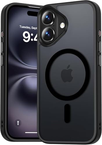 Image of VONZEE Magnetic Guard Case for iPhone 16 (6.1 inch) | Compatible with MagSafe | Translucent Matte Hard PC Back + TPU Bumper | Anti-Scratch Shockproof Slim Phone Cover (Black)