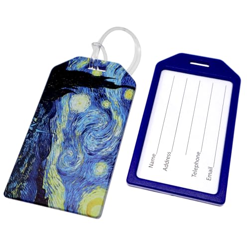 Image of 2 Pack - Starry Night Luggage Tags Heavy Duty for Suitcases & Backpacks - Vincent Van Gogh Bag Tag - Cute & Durable TSA Approved with Loop & Contact Card Business Card Size - Specialist ID