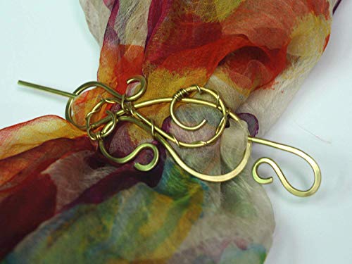 Handmade Spiral Wire Work Brass Shawl Pin Scarf Pin Sweater Brooch Coat Pin Brooches