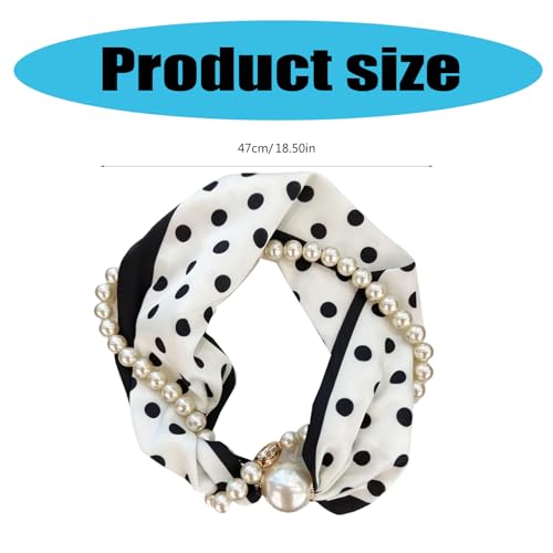 Magnetic Clasp Pearls Chain Necklace Floral Satins Scarf Elegant Silk Skinny Narrow Neckerchief for Fashionable Women Women Scarf3