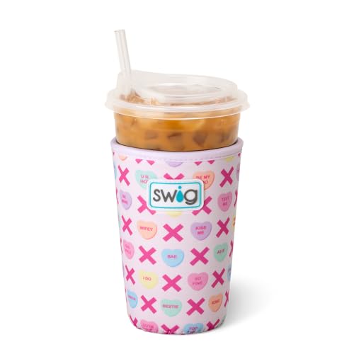 Swig Life Medium Iced Cup Coolie, Standard 22oz Iced Coffee Cup Insulator Sleeve with Handle, Neoprene Insulated Coolie Keeps Drinks Cold (Be Mine)