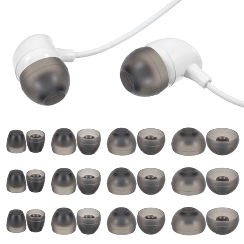Ouligay 12 pares de tapones de silicona de repuesto para auriculares, almohadillas de silicona negras, compatibles con la mayoría de los auriculares in-ear, 4 tamaños (XS/S/M/L)