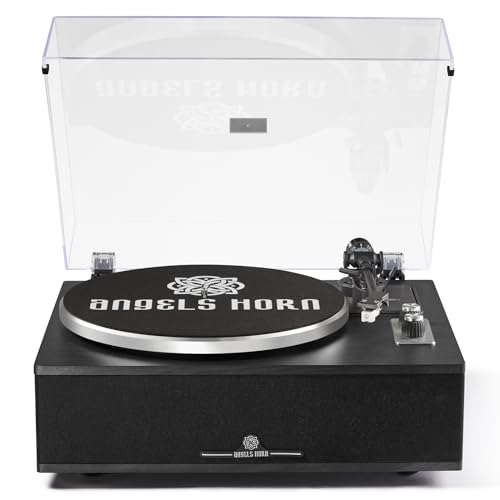 ANGELS HORN Tocadiscos de Vinilo Bluetooth | Tocadiscos Hi-Fi de 2 Velocidades con Altavoces Incorporados | Incluye Preamplificador Phono & Cartucho Magnético AT-3600L | Edición Clásica Negra