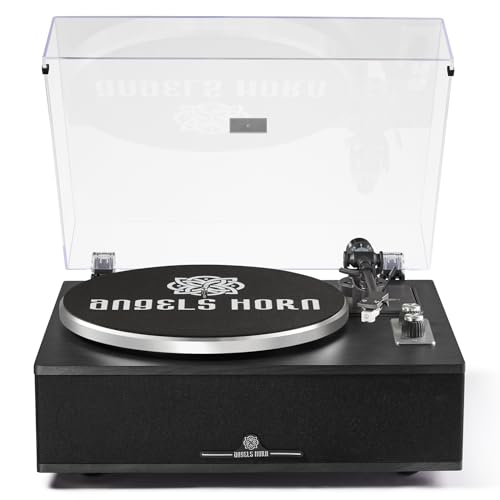 ANGELS HORN Giradischi Vinile Bluetooth | Giradischi Hi-Fi a 2 velocità con altoparlanti integrati | Include preamplificatore Phono & Cartuccia magnetica AT-3600L | Edizione classica nera