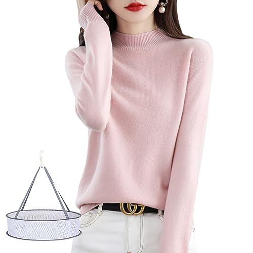 LELEBEAR Cashmere Sweaters for Women, Cashmere Sweaters Women, 100% Cashmere Long Sleeve Crewneck Fall Winter Sweaters(Pink,Large)