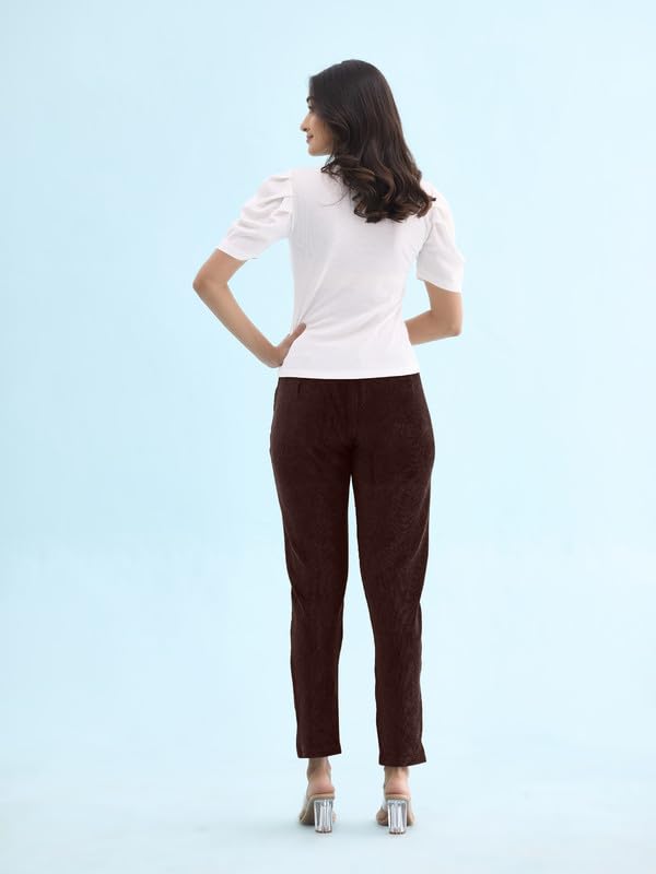 Image of GO COLORS Solid Corduroy Treggings for Women | Warmtech, Mid Rise, Side Pocket