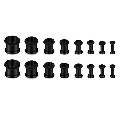 SCERRING 16PCS Ear Tunnels Stretching Kit Stainless Steel Gauge Plugs Set Single Flared Expanders 12G-00G (2mm-10mm)2
