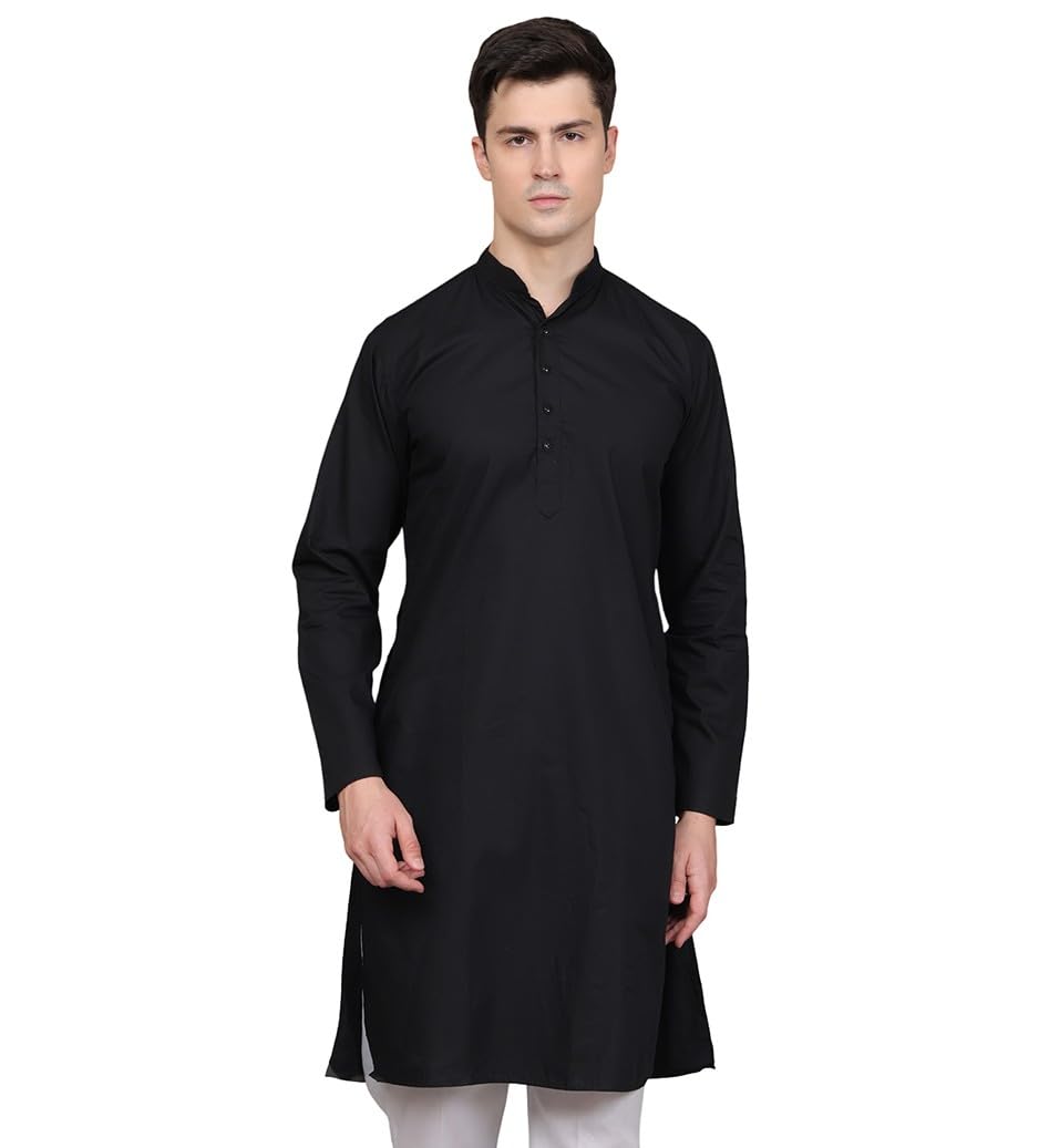 majestic man Men's Cotton Regular Fit Ethnic Motifs Solid Long Kurta-picture-13