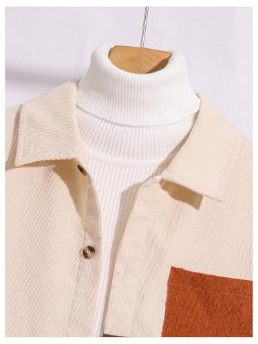 Image of Floerns Boy's Corduroy Collar Colorblock Long Sleeve Shacket Jacket Patchwork Pockets Woven Button Down Shirt
