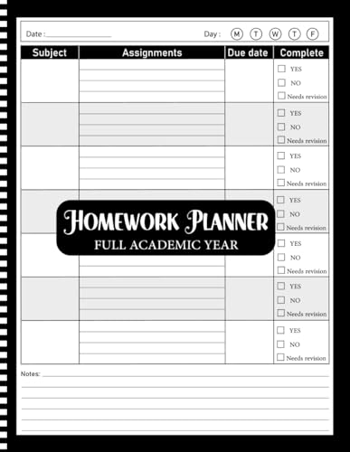 Homework Planner for ADHD Students: Undated Assignment Journal Notebook
