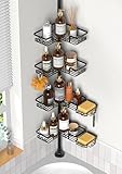 Tension Pole Shower Caddy 5x Stability, Adjustable Floor to Ceiling Shower Organizer, Standing Shower Tension Rod Shelves, 4 Tier Storage Shelves with 2 Soap Holders/Hanging or Adhesive, 25in-114in