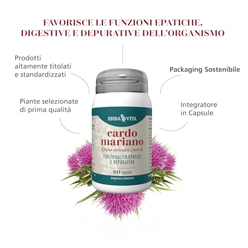 ERBA VITA Integratore Alimentare di Cardo Mariano, 60 Capsule - Utile alla depurazione e detossificazione del fegato, 60 unità, 1 - 2