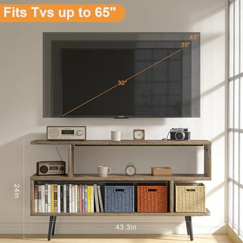 Lightdot TV Stand for Living Room, 45 inch tv Stand Mid Century Modern Entertainment Center for 55/60 inch TVs, TV Console Table with Open Storage Shelves, TV Stand for Bedroom, Dresser, Living Room by Lightdot - Used condition - Image 3