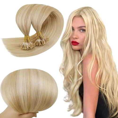 RUNATURE Blonde U Tip Hair Extensions Human Hair Higlight Blonde Nail U Tip Extensions Real Hair Keratin Human Hair Extensions Blonde 24 Inch 50 Gram