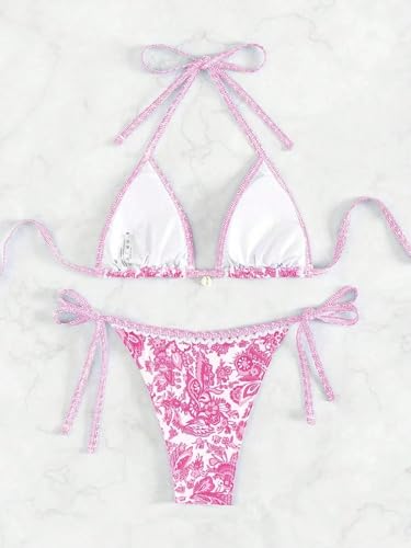 Image of BYFINECANY Women's Floral Printed Bathing Suit Halter Paisley Summer Swimsuit Bikinis Set