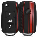 kwmobile Carcasa Compatible con VW Skoda Seat Llave de Coche de 3 Botones - Funda Protectora de Silicona - Cover Flexible en Rojo/Negro/Rojo