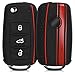 Produktbild kwmobile Autoschlüssel Hülle kompatibel mit VW Skoda Seat 3-Tasten Autoschlüssel - Schlüsselhülle Rallystreifen Sidelines Rot Schwarz Rot