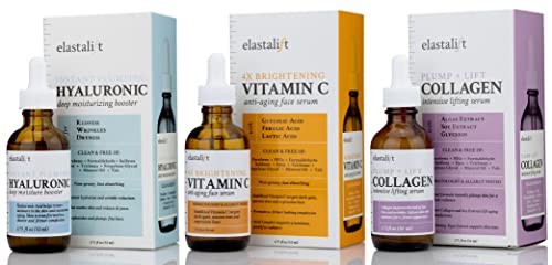 Elastalift Anti Aging Facial Skin Care Set W/Firming Collagen Serum, Illuminating Vitamin C Serum, & Hydrating Hyaluronic Acid Booster For Face, Wrinkles, Fine Lines, & Uneven Skin Tone, 3-Pc Bundle #TOP22