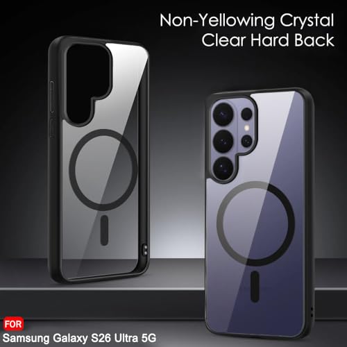 Image of TheGiftKart for Samsung S26 Ultra Case, Hard Clear Back Cover Compatible with MagSafe, Non-Yellowing Back, Hybrid Protective Transparent Galaxy S26 Ultra Back Cover (PC & TPU, Black Sides)