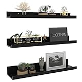 Giftgarden 24 Inch Black Floating Shelves Wall Mounted Woodgrain Picture Ledge Shelf for Storage Bedroom Bathroom Kitchen Living Room Office, Set of 3 Different Sizes