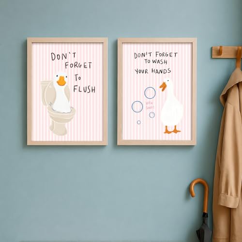 Image of PAINTINGMANTRA Funny Duck Bathroom Wall Art Painting For Living Room, Cute Aesthetic Duck Framed Painting for Bathroom, Restroom & Washroom Decor, 12x16 Inch