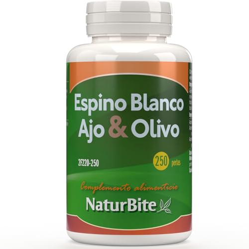 NaturBite Espino Blanco + Ajo + Olivo, 500mg 250 perlas. Niveles óptimos de Presión Arterial.
