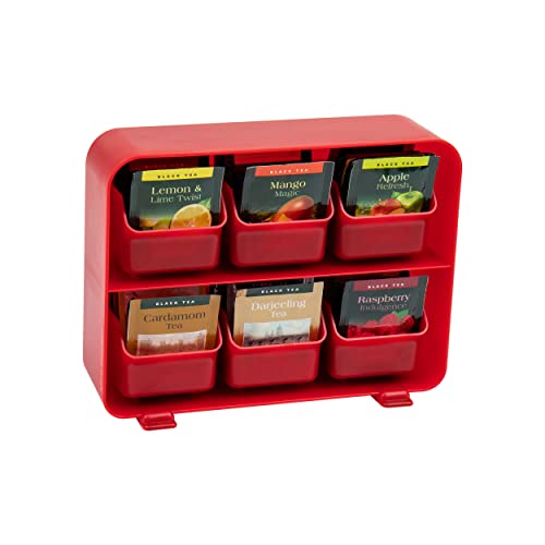 Mind Reader 6 Drawer Tea Bag Holder and Organizer, Red
