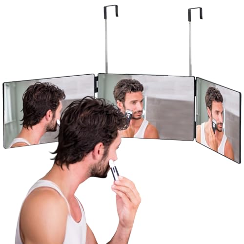 3 Way Mirror for Self Hair CuttingTri-Fold Makeup Mirror360View with Height AdjustableHooks Anti-Fog HD Glass for Shaving Braiding DyeHair Travel Friendly Grooming Tool Good Choice for Gifts
