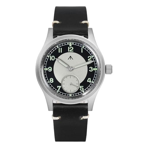 TACTICAL FROG Militado D12 Military Mens Watch VD78 Quartz Sapphire Crystal C3 Super Luminous 36mm Dial Military-Style Dress Watches, 100M Waterproof (White Dial/Leather Strap)