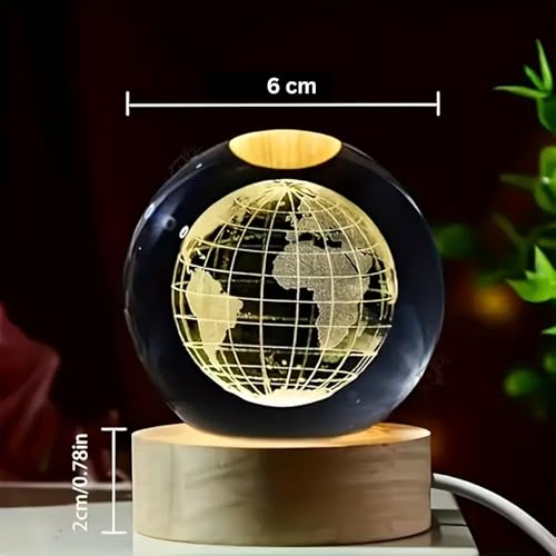 Image of ANKRI 3D Earth Crystal Ball Night Light with Wooden Base | LED Earth Planet Nightlight for Bedroom Decor | Nightlight Bedroom Decor for Multipurpose Warm White Light