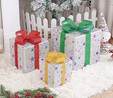 LEDクリスマスボックスセット 3個入り Amazon | 3個セット クリスマス 飾り プレゼントケース LED