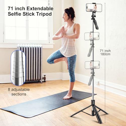 Image of Celfiexpt 71 inch Selfie Stick Tripod 360 Degree Rotation Anti Shake Handle Long Tripod Stand with Bluetooth Remote for Mobile Phone Multi-Function Selfie Stick for iPhone Android Phone Camera Gopro