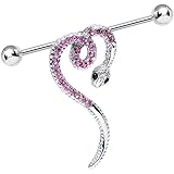 Body Candy Steel Pink Slithering Heart Shaped Snake Helix Earring Industrial Barbell Piercing 14 Gauge 36mm