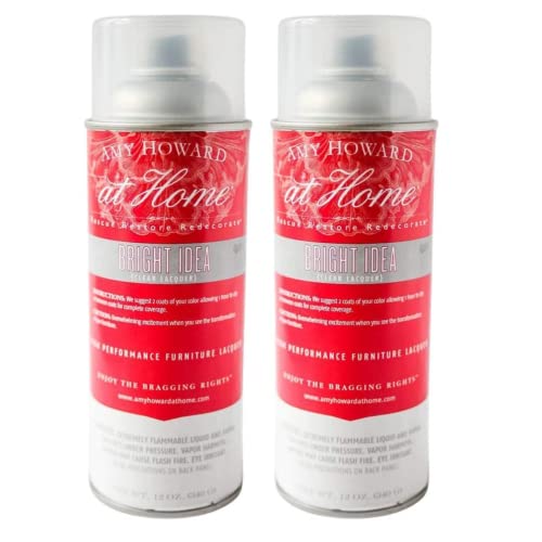 Clear Coat Nitrocellulose Lacquer Spray Paint | Bright Idea 2-Pack | 12 OZ | Spray Lacquer Clear Coat Sealer & Protectant with High Gloss Finish for Furniture, Metal, Glass, Wood | Amy Howard At Home