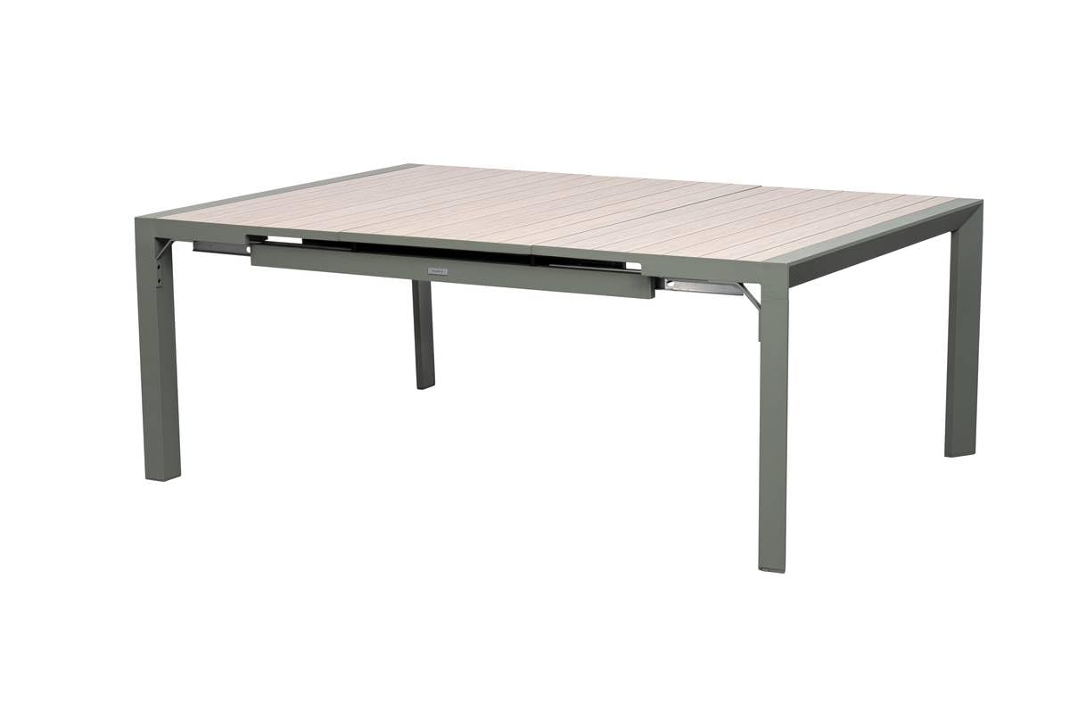 HESPERIDE - Table de Jardin Extensible Carrée Evasion Vert Laurier - 10 Places - Aluminium Antirouille Aluminium Effet Bois - Meuble d'Extérieur Rallonge