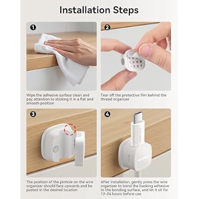 6-Pack Magnetic Cable Clips, Rocoren Smooth Adjustable Adhesive Cord Organizer, Desk Cable Management Wire Holder Keeper Cables Staples for Nightstand Home Office Desk Car Phone Wall Desktop