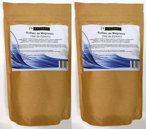 Sulfato de Magnesio alimenticio en polvo 500G (Sal de Epsom) (2paquetes de 500G)
