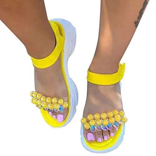 Sandales compensées avec strass confortables jaune 37.5 - 4