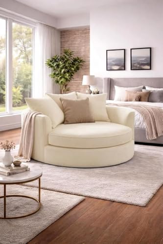 Image of SOFALIZE - Modern Barrel Accent with Pillows Round Sofa Modern Combines Contemporary Design Oversize Arm Chair Cozy Club Chair for Bedroom, Living Room, Lounge, Hotel & Office Hallways Sofa (Cream)