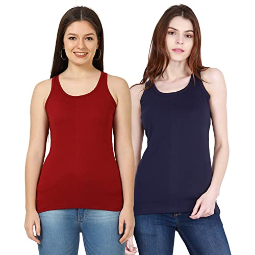 Image of FLEXIMAA Women's Cotton Plain Round Neck Sleeveless T-Shirt