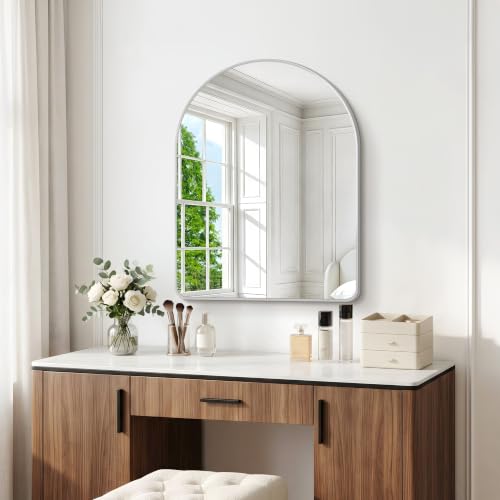 Image of BONEWEI Arched Wall Mirror,30x36 inch Silver Arched Mirror Bathroom,Vanity Mirror for Over Sink Metal Frame,Tempered Glass Arch Mirrors for Bedroom,Entryway,Living Room,Home Decor Shatter-Proof