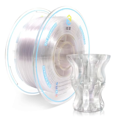 YOUSU PETG Consumibles 1,75mm, PETG Consumibles para impresoras 3D, precisión dimensional +/-0,02mm, para consumibles de impresión 3D, 1KG/2,2 libras，PETG Transparente