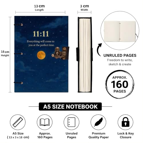 Image of Blue 11:11 Diary Notebook 7x5 Inch 160 Pages Unruled Journal for Writing