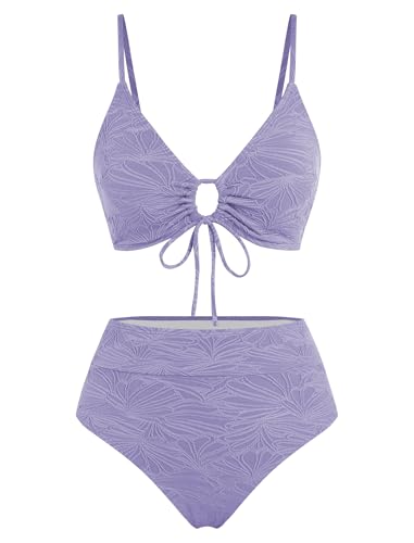 Image of ZAFUL Bikini Sets for Women String 2 Piece Swimsuits High Waisted Bathing Suit V Neck Cut Out Swimwear