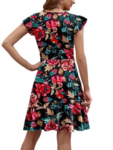 Image of HELYO Women's Summer Elegant Cocktail Club Dress Ruffle Hem Short Flutter Sleeve Flowy Wedding A-Line Casual Dresses 619