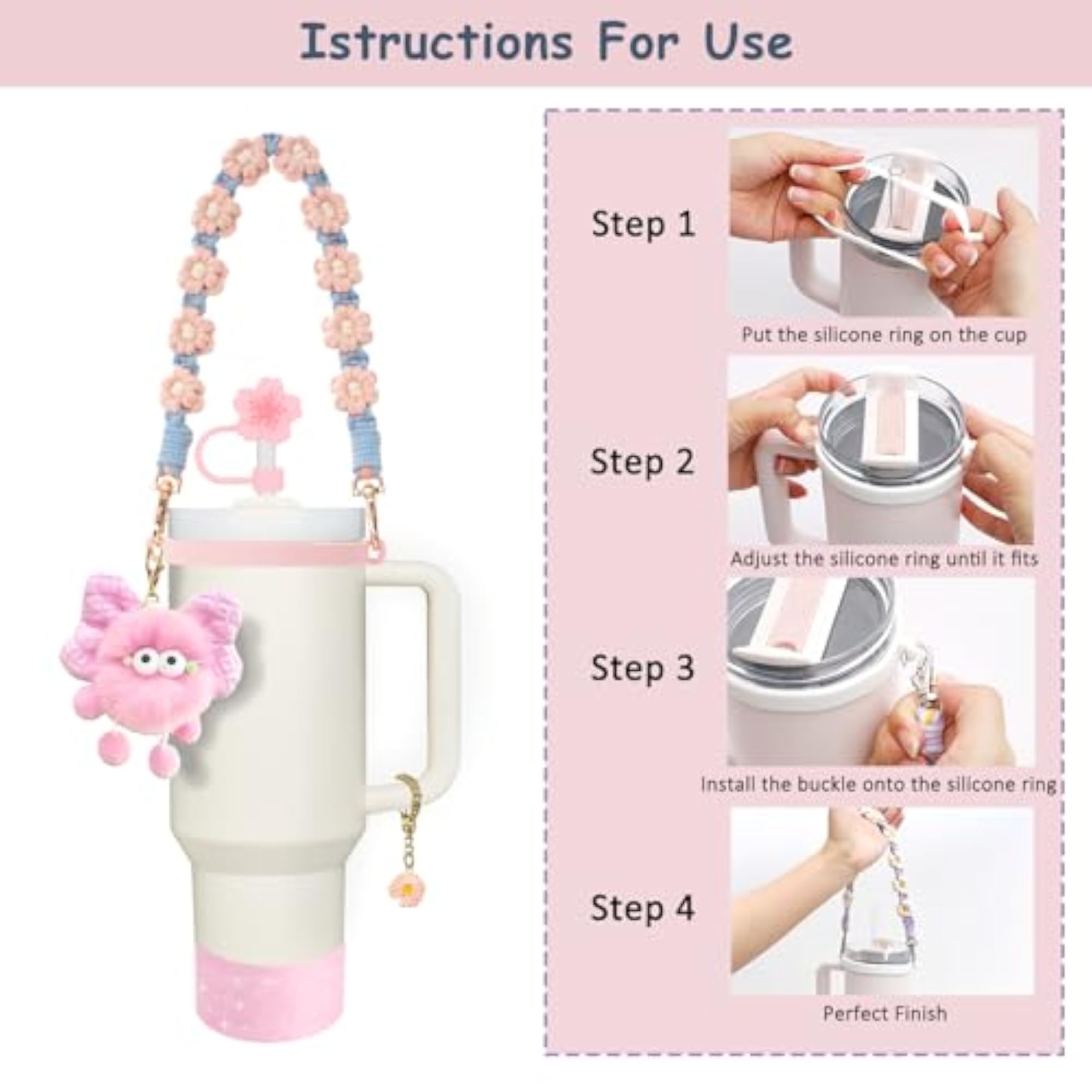 Stanley Cup Accessories Set with Handle Strap & Keychain